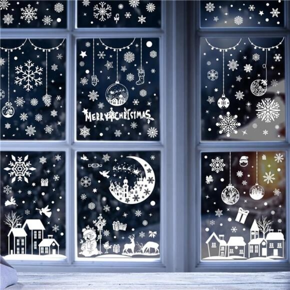 277 Pcs Christmas Window Stickers - Double Sided Moon & House Decals for Home - Picture 7 of 8